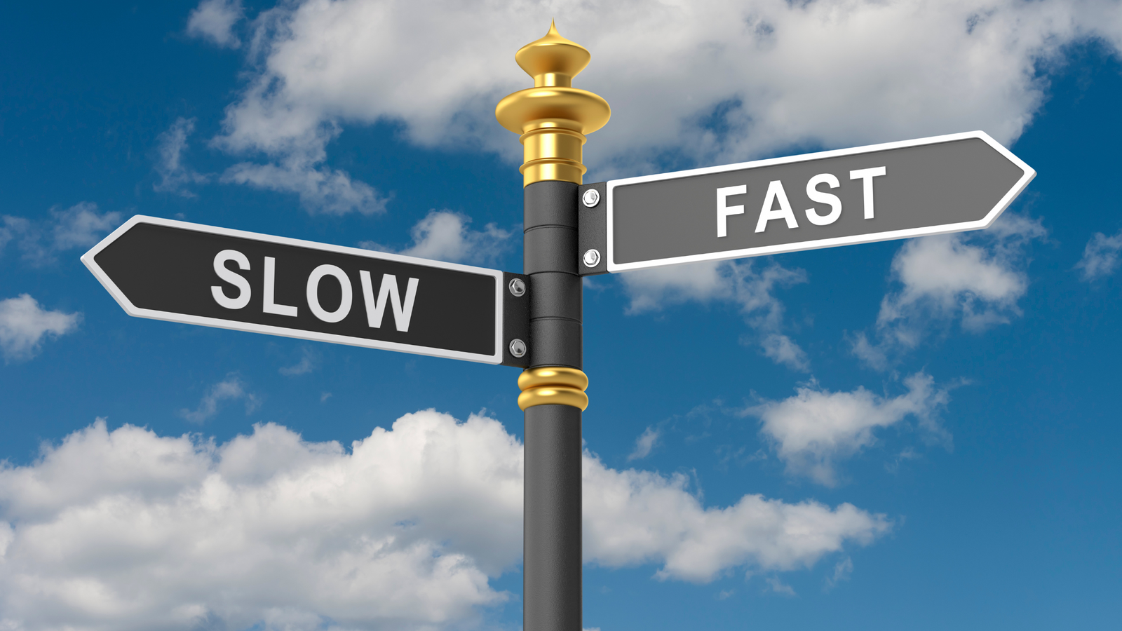 Two street signs with the words slow and fast, hinting at the benefits of 16/8 fasting.