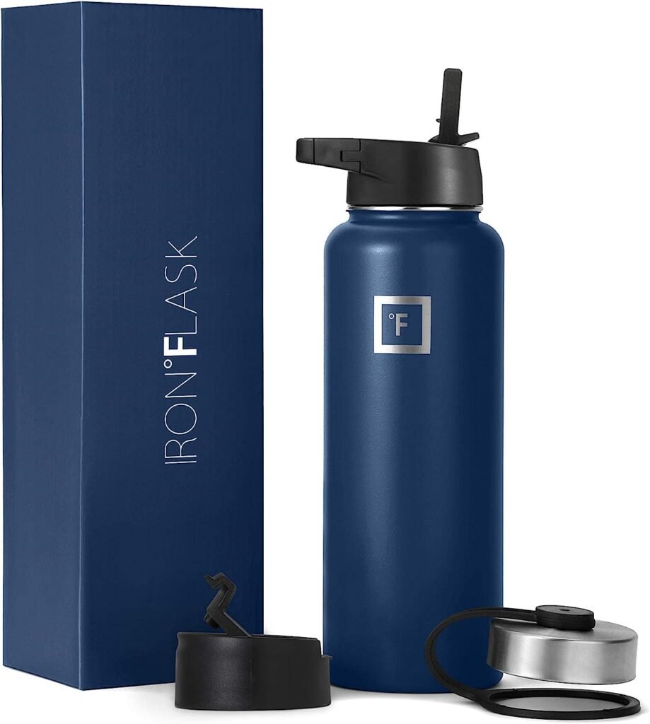 IRON Â°FLASK Sports Water Bottle - 40oz, 3 Lids (Straw Lid), Leak Proof - Stainless Steel Gym  Sport Bottles for Men, Women  Kids - Double Walled, Insulated Thermos, Metal Canteen