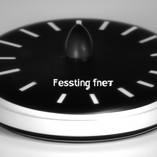 A black and white clock with the word feasting finer.