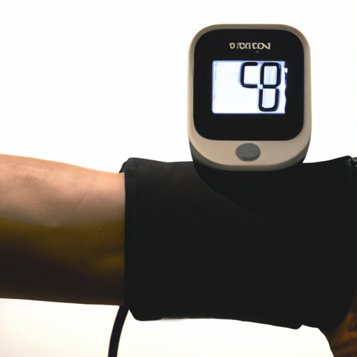 A person is holding a blood pressure monitor.