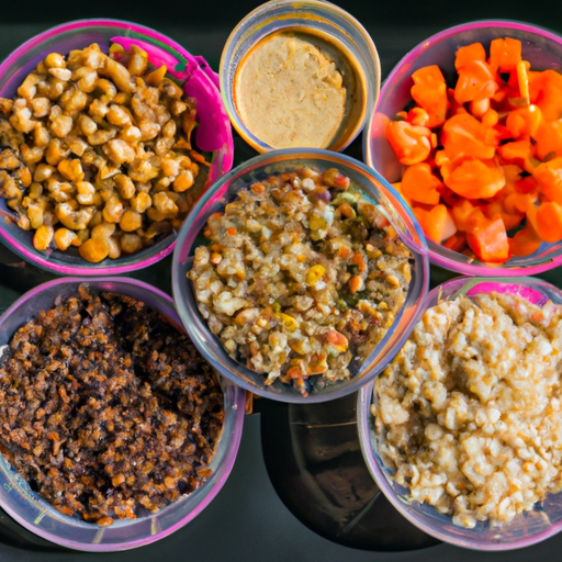 A group of bowls filled with different types of food.