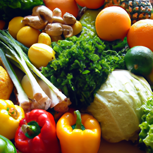 A bunch of fruits and vegetables on a table.