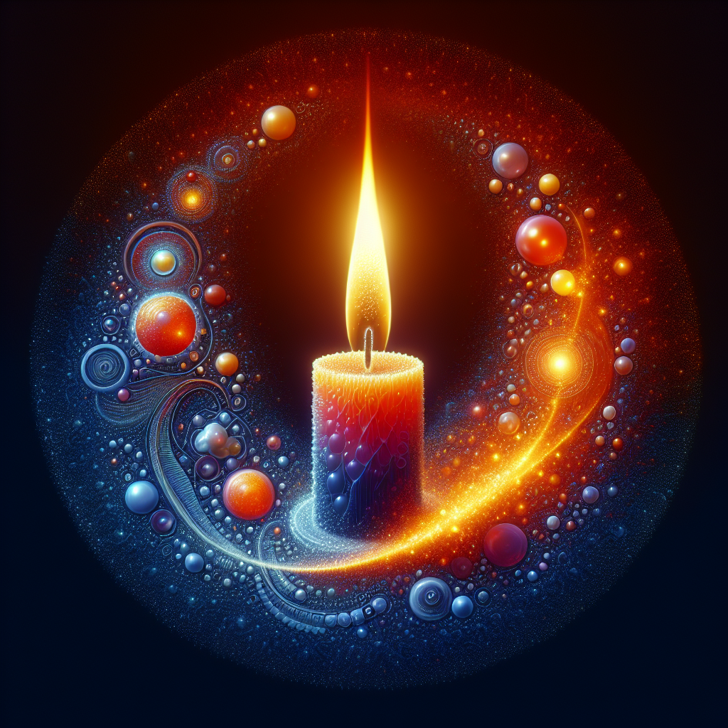 A candle in a circle with bubbles around it.