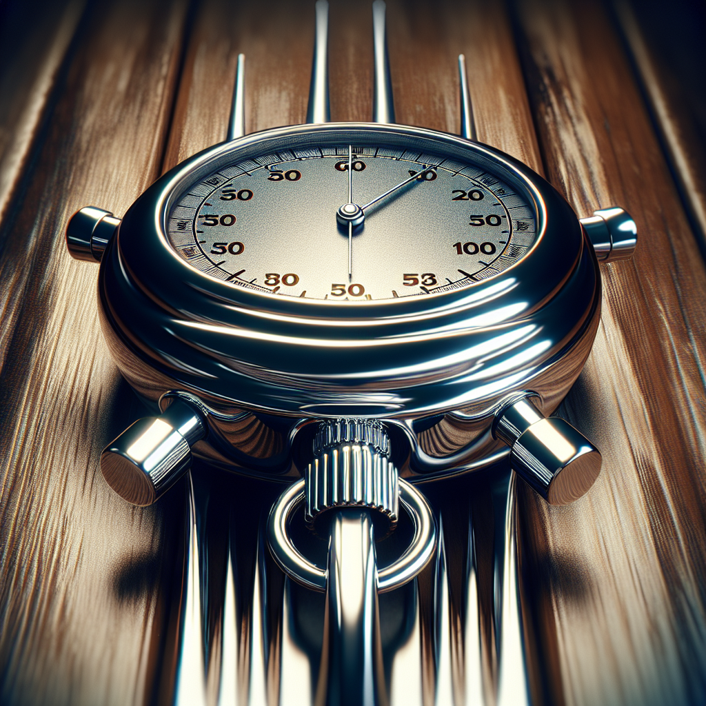 A stopwatch on a wooden surface.