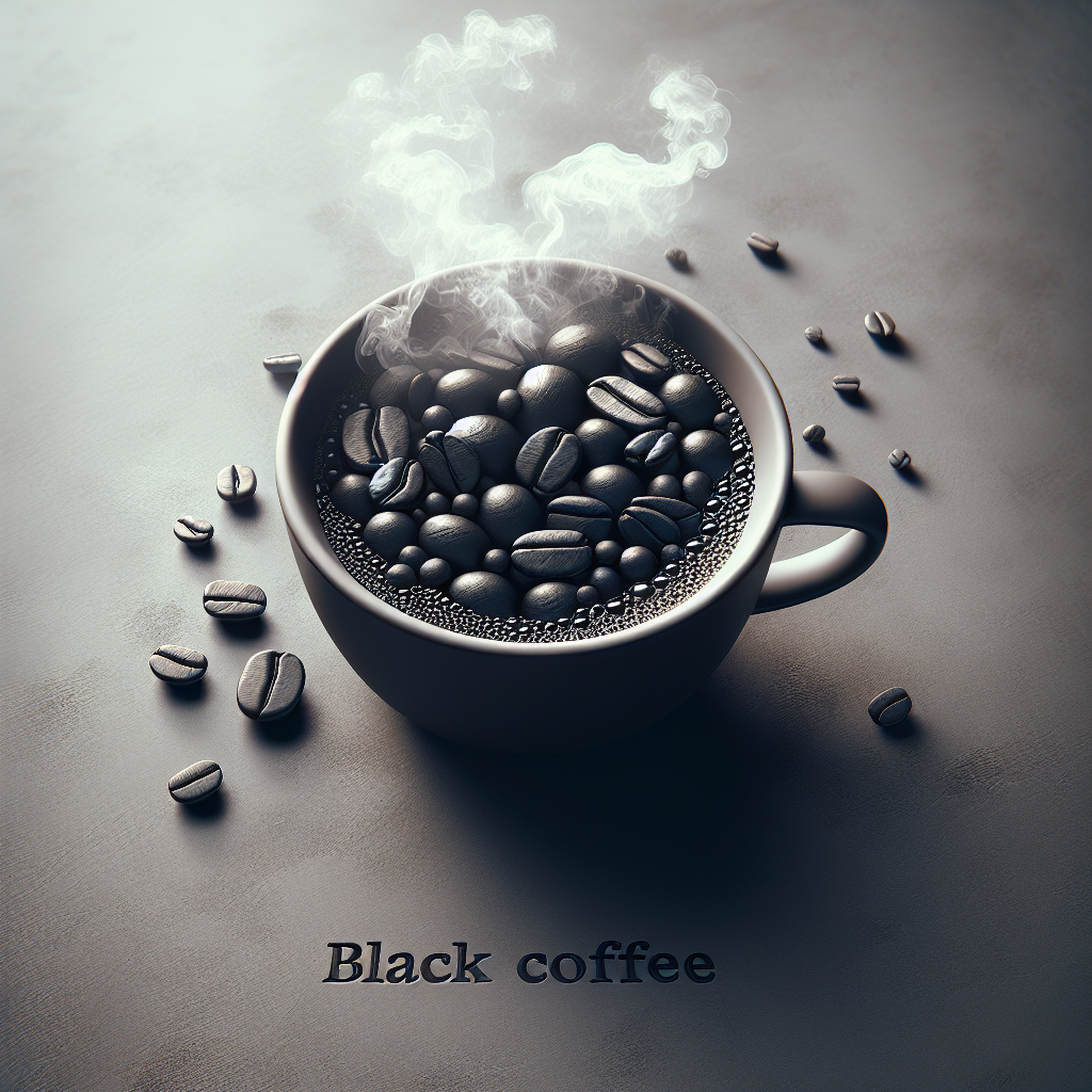 Black coffee in a cup on a grey background.