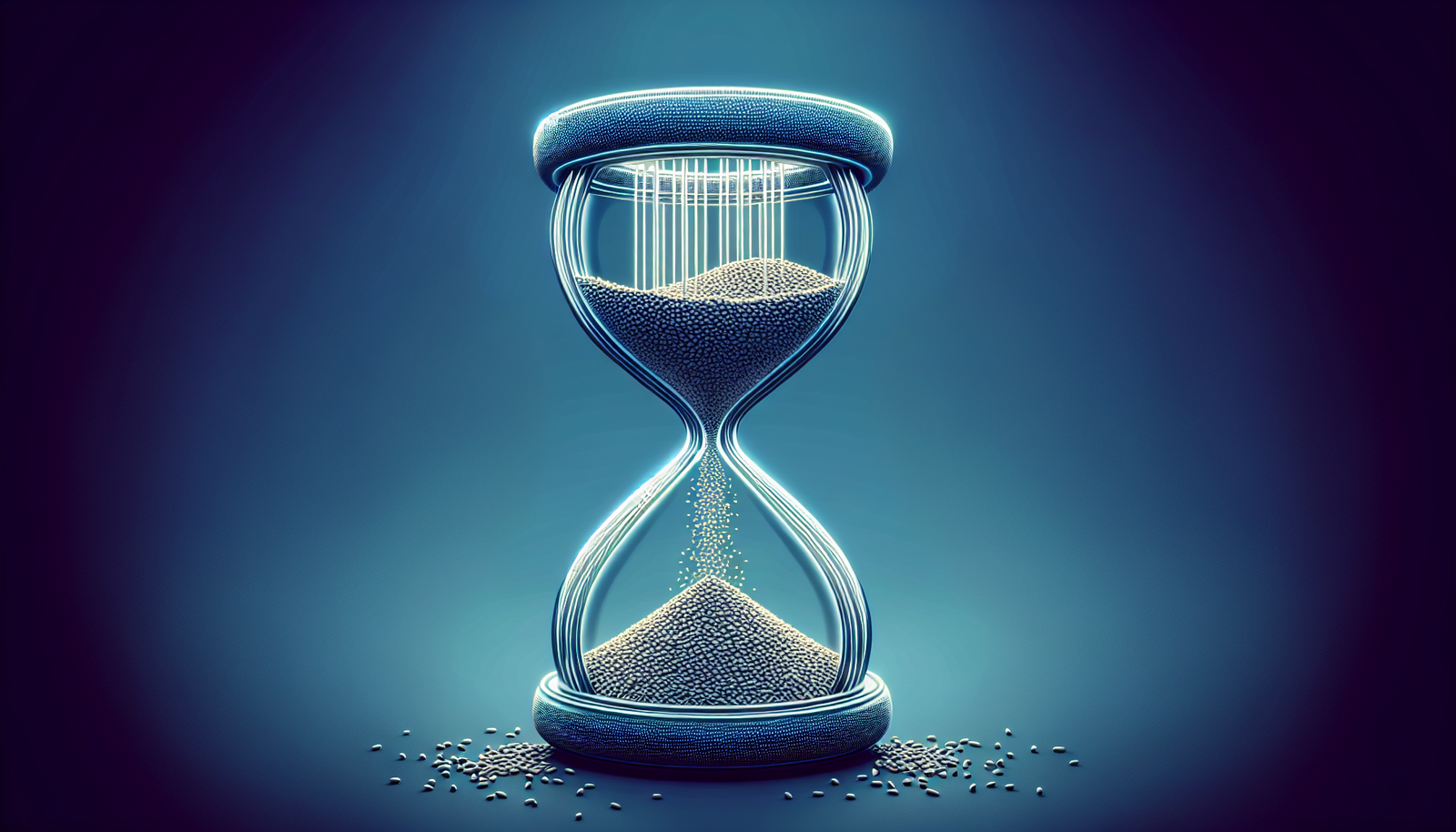 An hourglass with sand in it on a dark background.