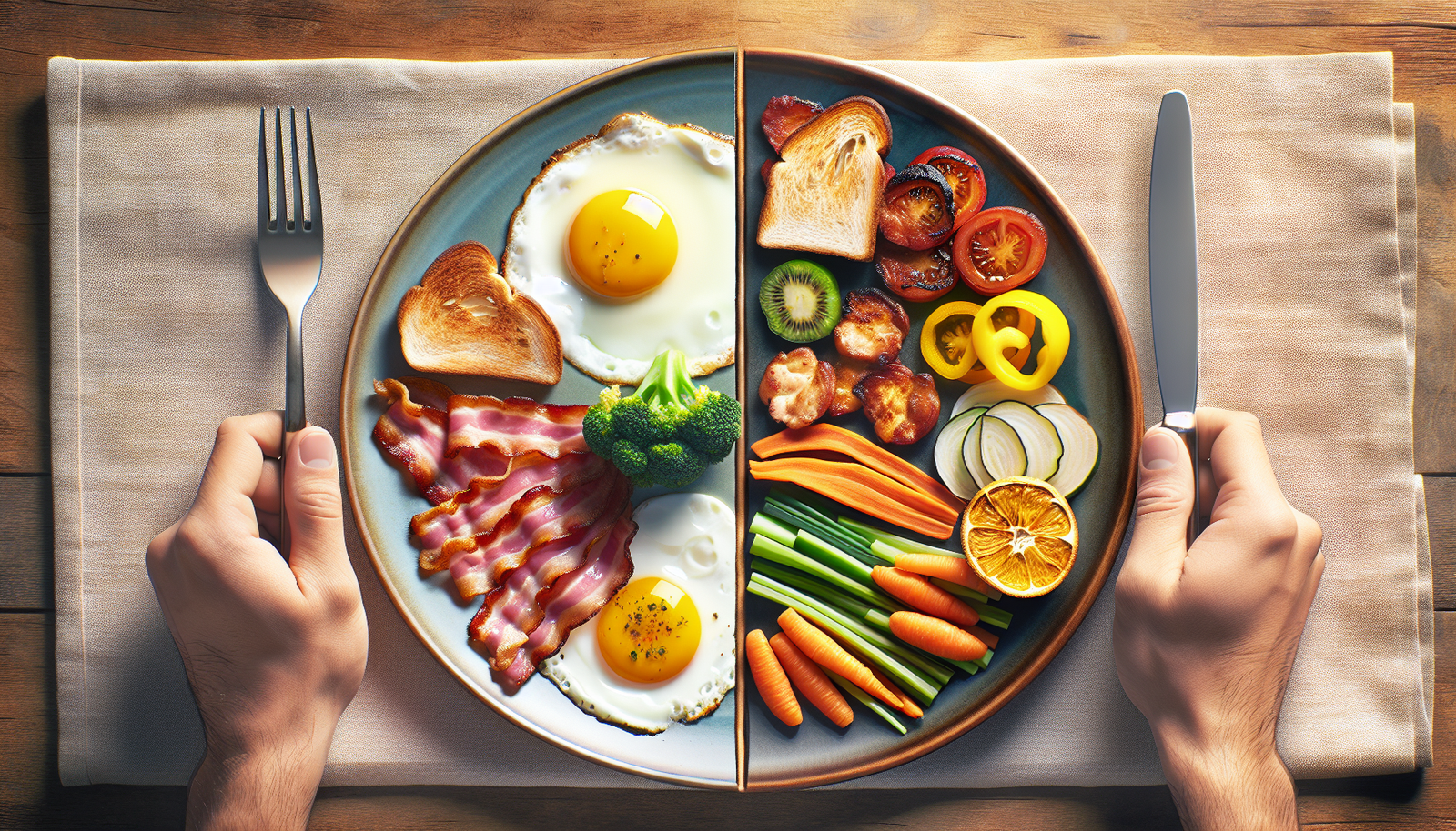 Two hands holding a plate of food.