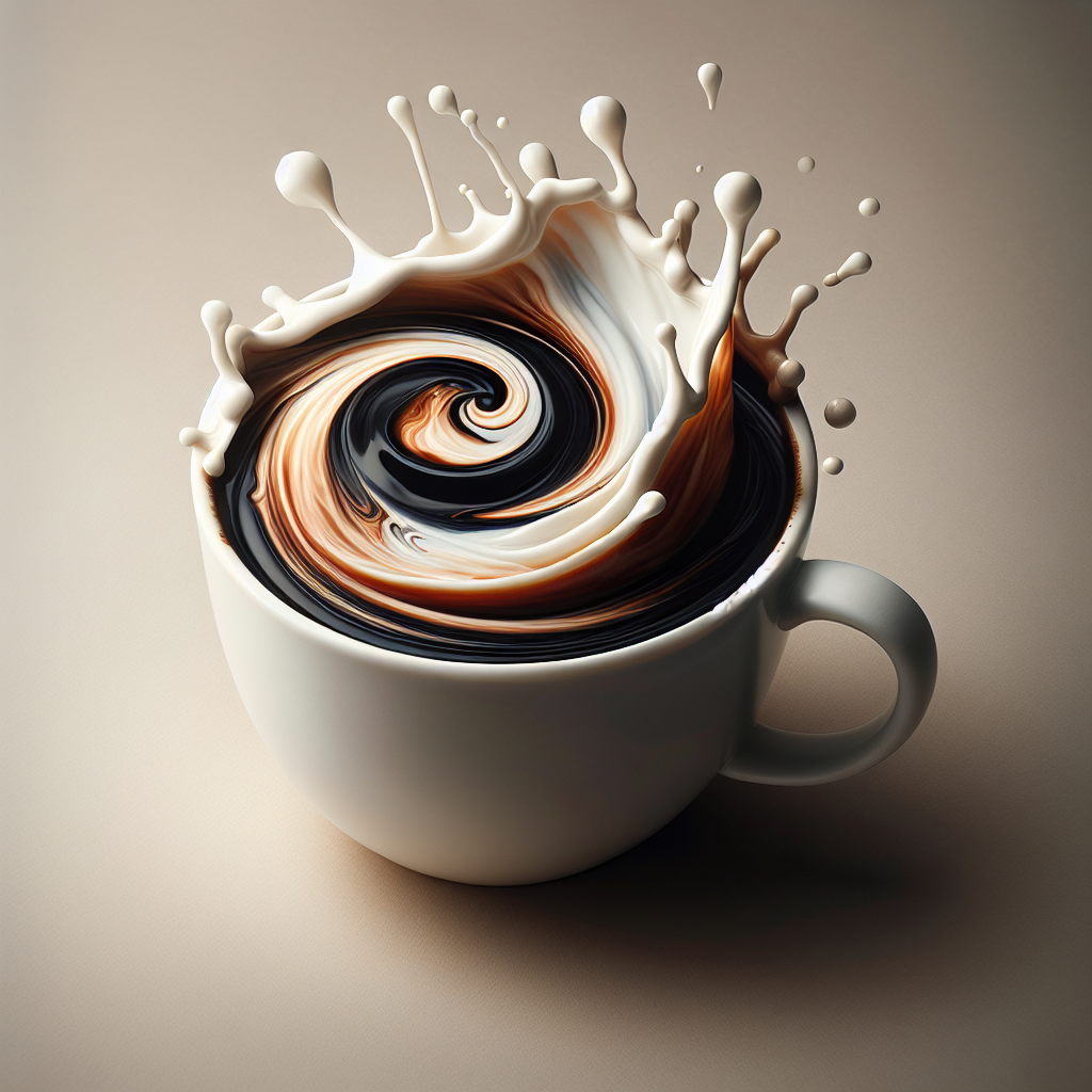 A cup of coffee with a swirl of milk.